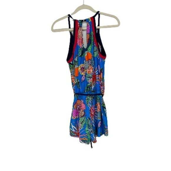 Trina Turk Tahiti Tropical Romper V-Neck Tie Waist Floral Cover-Up - Picture 2 of 8